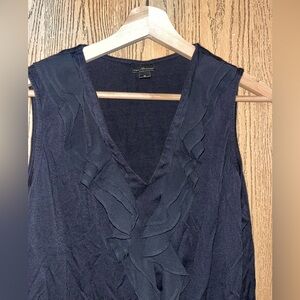 Worthington ~Classic Black Top~ V neck with ruffle ~ L